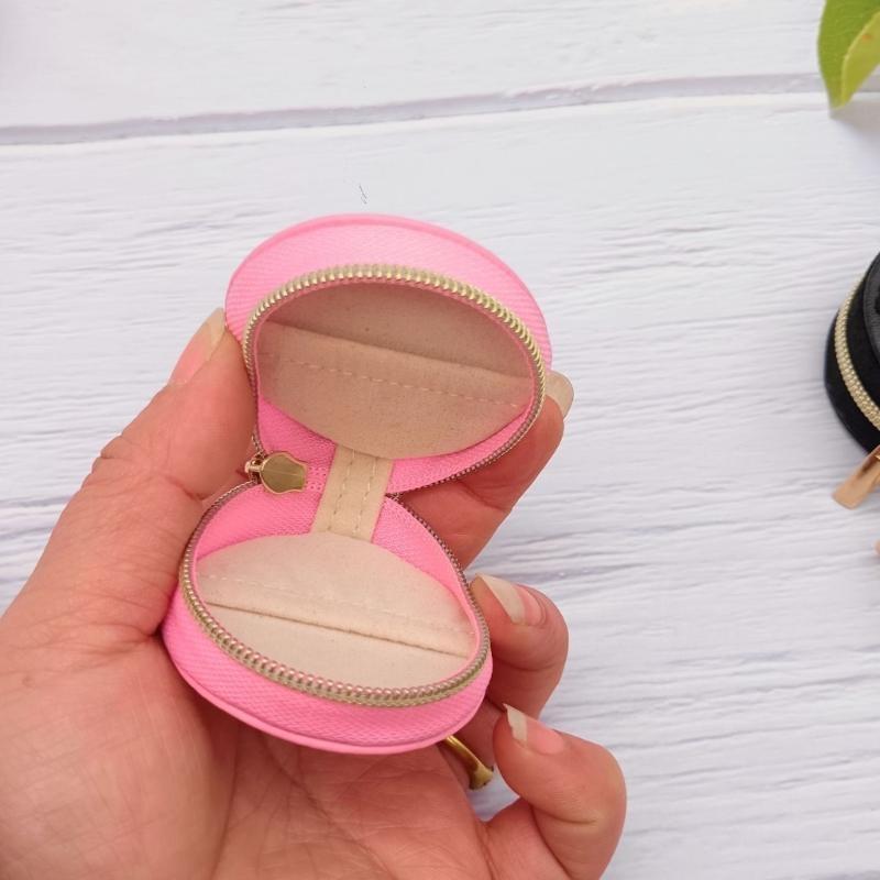 Simple Portable Mini Leather PU Jewelry Box Keychain Travel Bag Charm Pendant Earring Ring Storage Box Key Chain Accessories