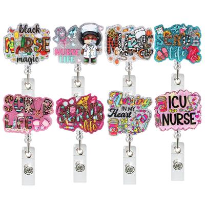 Glitter Doctor Nurse Retractable Clip Rotating ID Badge Retractable Clip Badge Reel Holiday Gift Key Chain Accessories