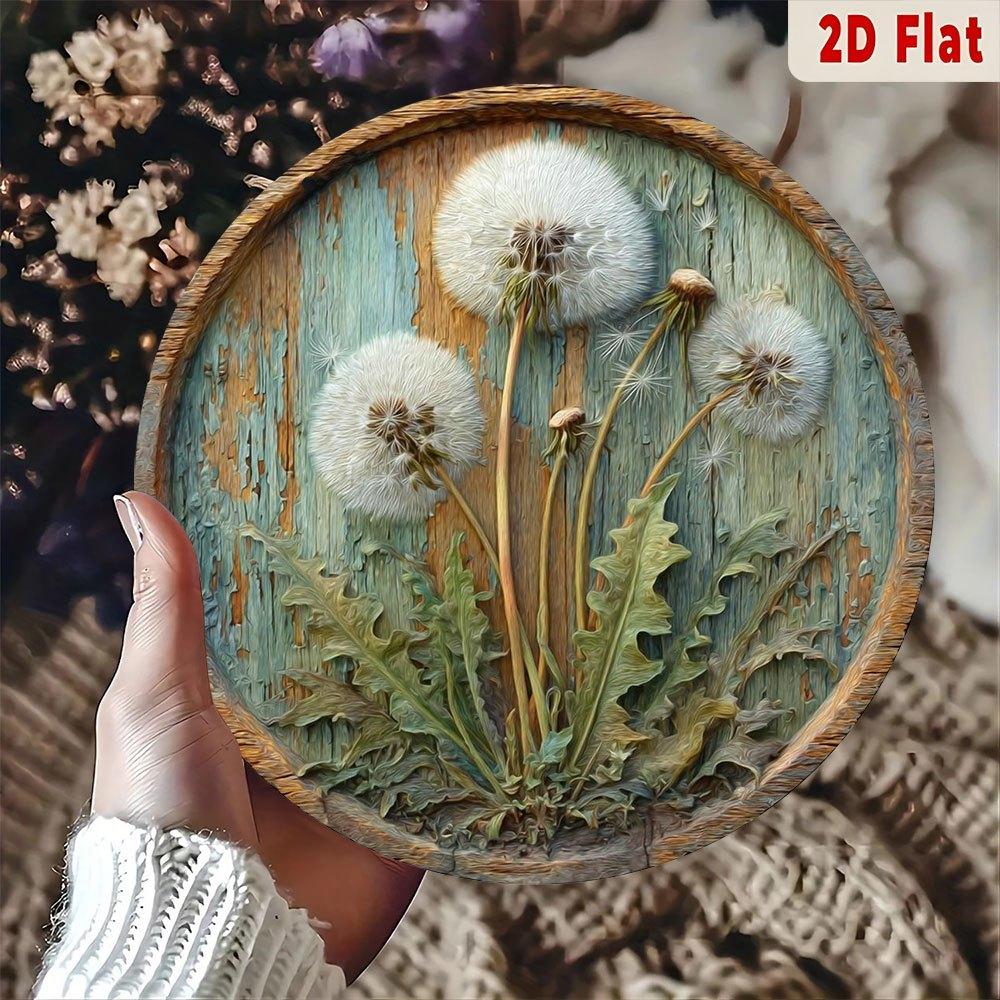D Flat Design D Flat Home Holiday Decorations Farmhouse Style Dandelion Flower Wall Decorations Aluminum Vintage Round Meta