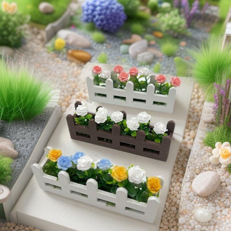 1Pcs Garden Lifelike Artificial Flower Miniature Potted Plants Decoration 1:12 Scale Dollhouse Simulated Rose Flowers Ornament