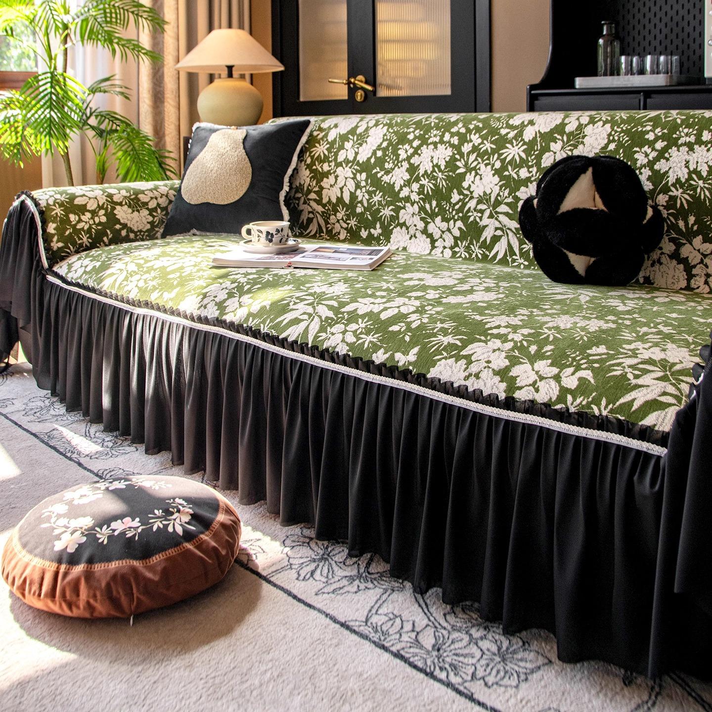 

A whole full-cover chenille sofa towel 2025 new four-season universal lazy straight row sofa cover, anti-cat scratch 180*130cm