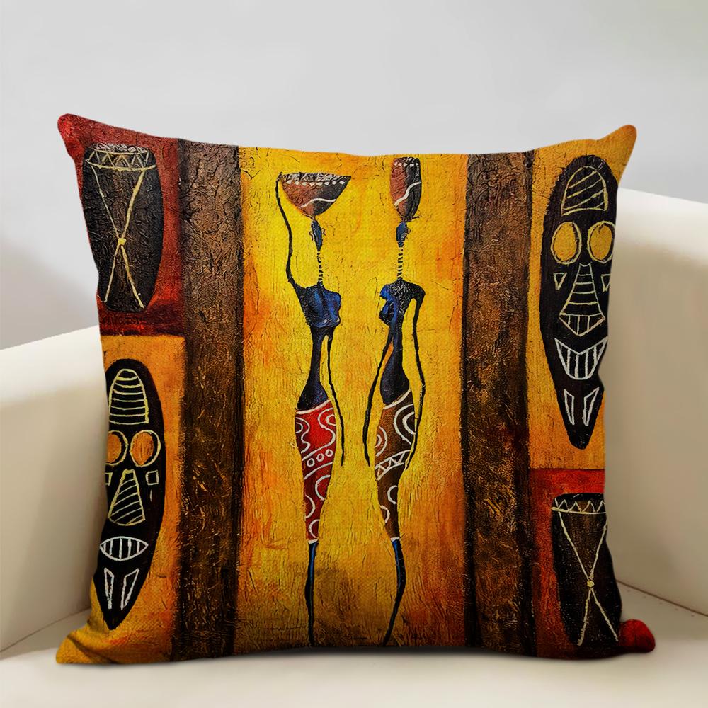 Portrait Oil Painting Cushion Cover African National Style Living Room Sofa Art Decoration Pillow Bedding 45x45cm Cover Pillows