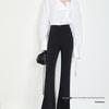 Women's Slimming Black Flared Suit Pants with Draping Roman Fabric