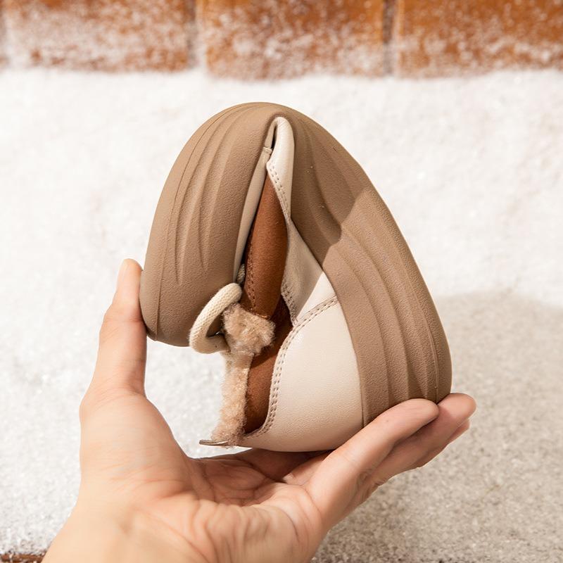Fleece Single Shoes Women's Shoes Leather Thick-soled Warm Fluffy Shoes Women's Snow Leather Shoes New Winter Non-slip Cotton Shoes