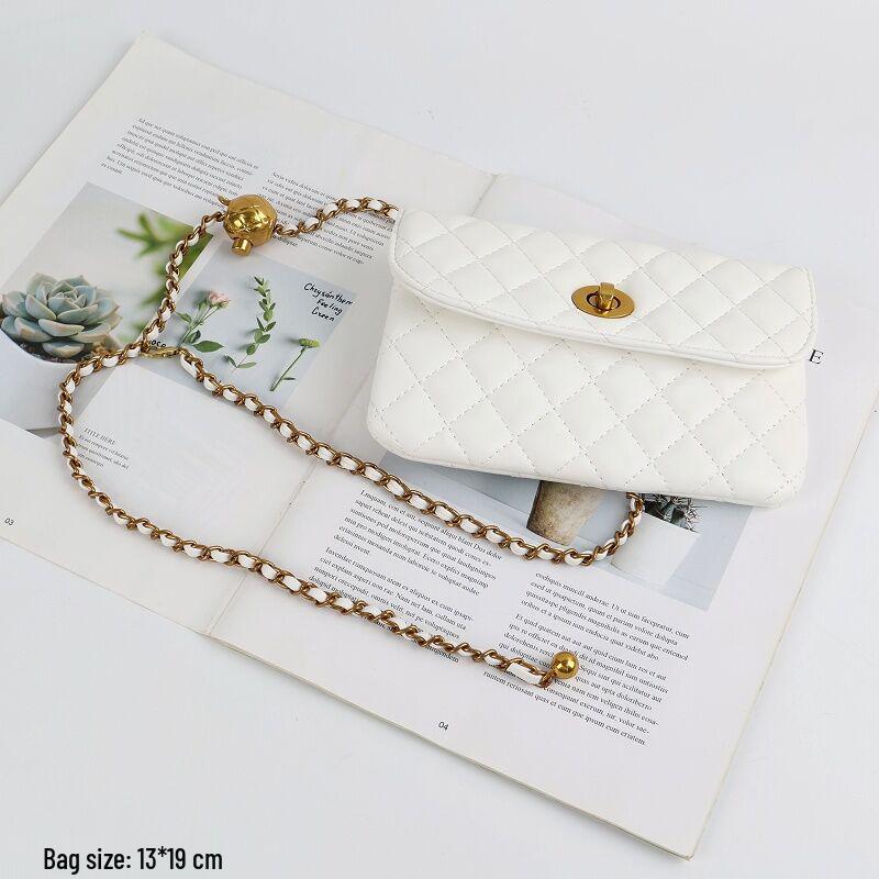 Gold Quilted Waist Belt Bag - Women's French Chic Mini Chain Crossbody