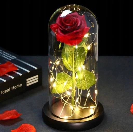 Wieczna Róża W Szkle Prezent Flower Box Dzień Kobiet Czerwona Świecąca Led