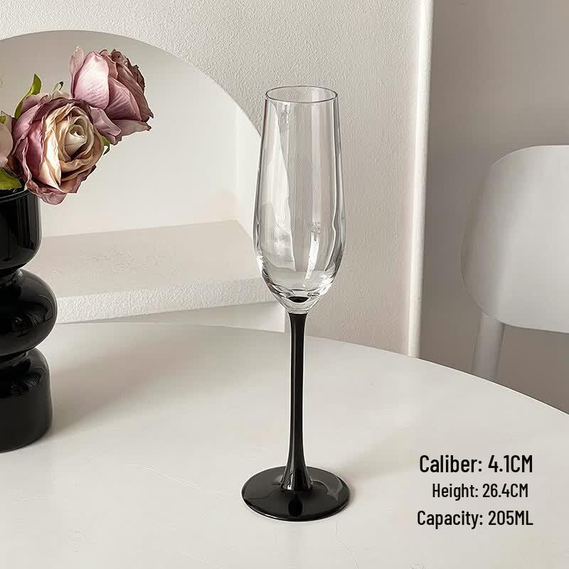 Black Stem Flute Champagne Glass Set