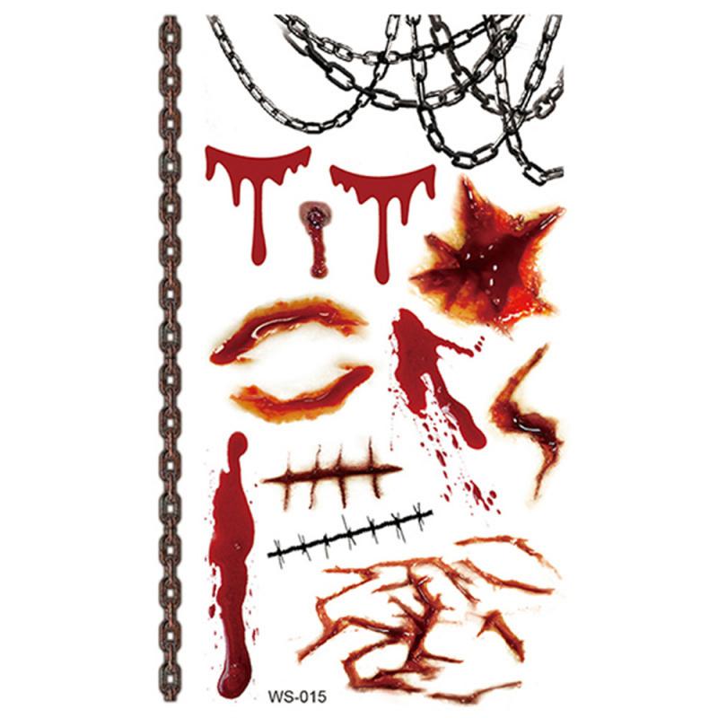 Halloween Realistic Terror Wounds Tattoos Waterproof Tattoo Sticker With Fake Scab Blood Special Costume Small Neck Fake Tatoo