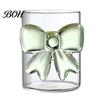 Durable Glass Tea Cup Bow Cup, Breakfast Milk Coffee Mug, 300ml Whiskey Tumbler for Large Capacity Juice, Heat Resistant Home Bar Decor Gift Women