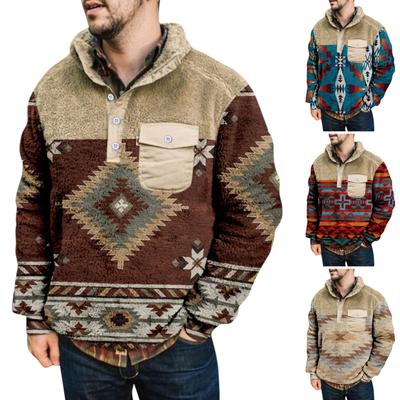Abrigo Cálido de Felpa Estampado para Hombre Suéter de Forro Polar Abrigo Casual Suéter con Bolsillo Abrigo de Invierno