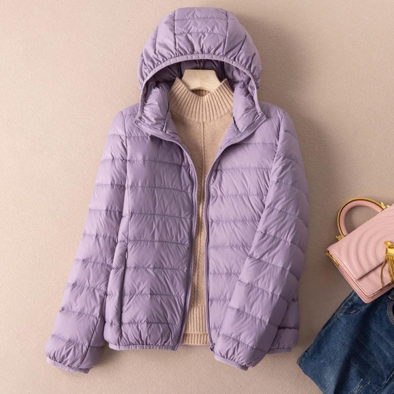 Clothing Down jacket Autumn and winter women's light hooded short fashion warm white duck down jacket
