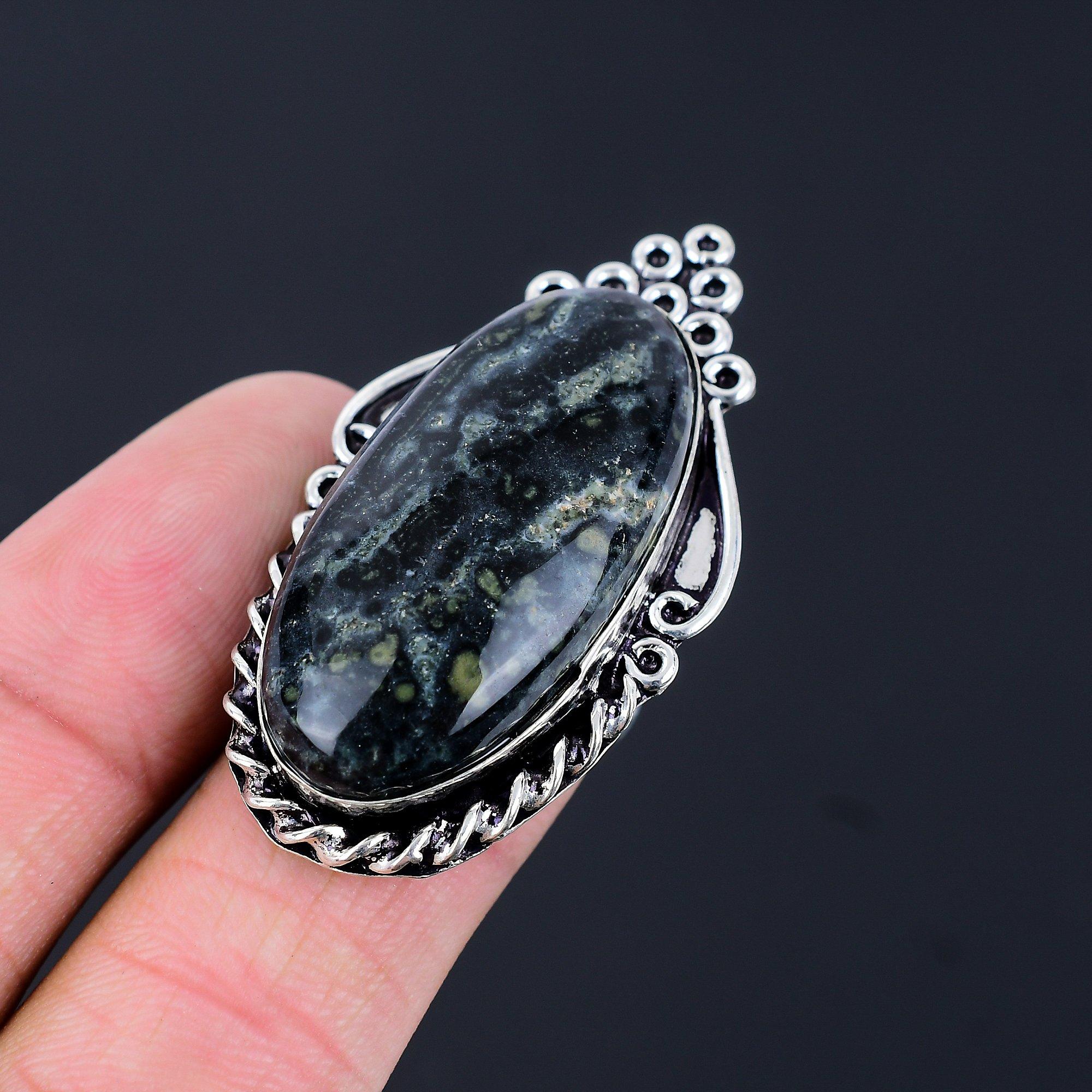 Распродажа ко Дню дочерей Кольцо-солитер с натуральным камнем Океанический яшма 925 пробы Ювелирное изделие Размер 6.5 6.5