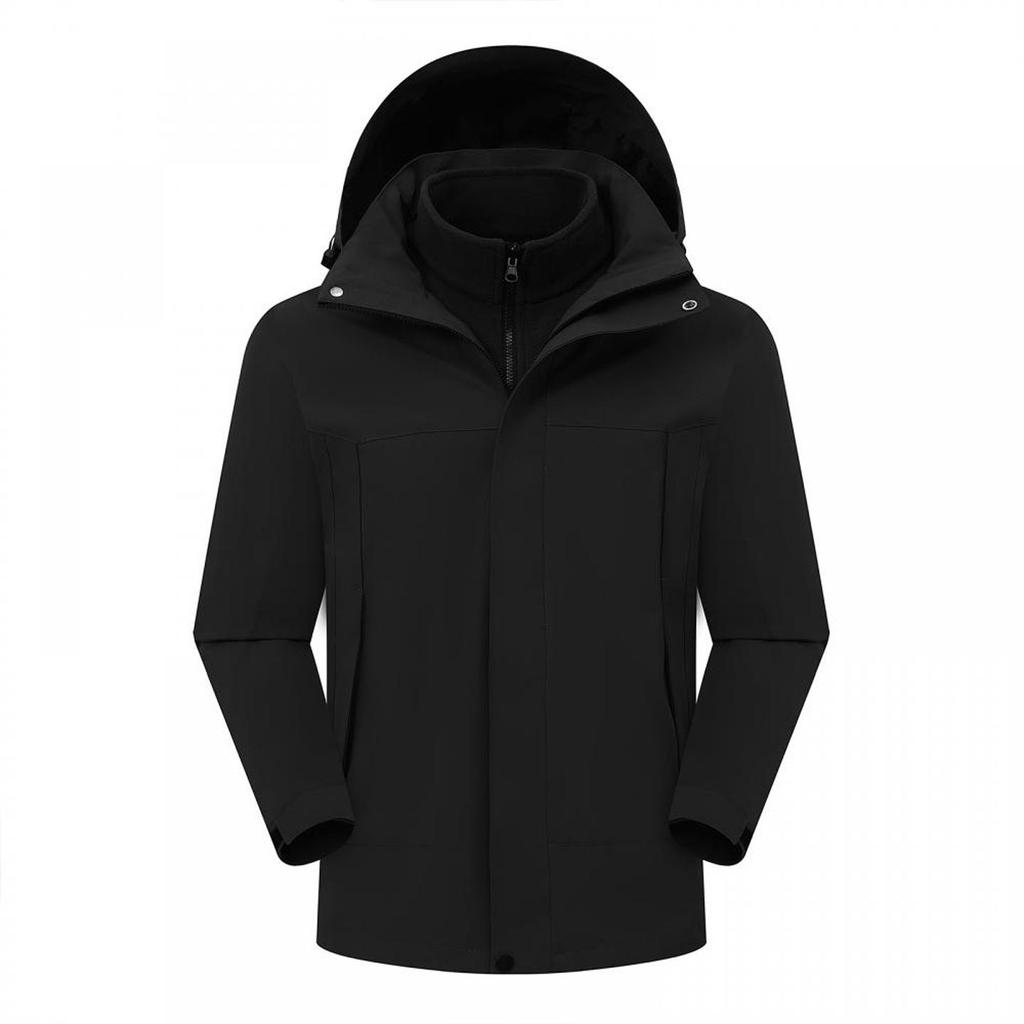 Unisex 3-in-1 Windbreaker with Detachable Fleece Lining: Waterproof Outer, Ideal for Travel, Mountaineering, Customizable with Logo for Team Uniforms.