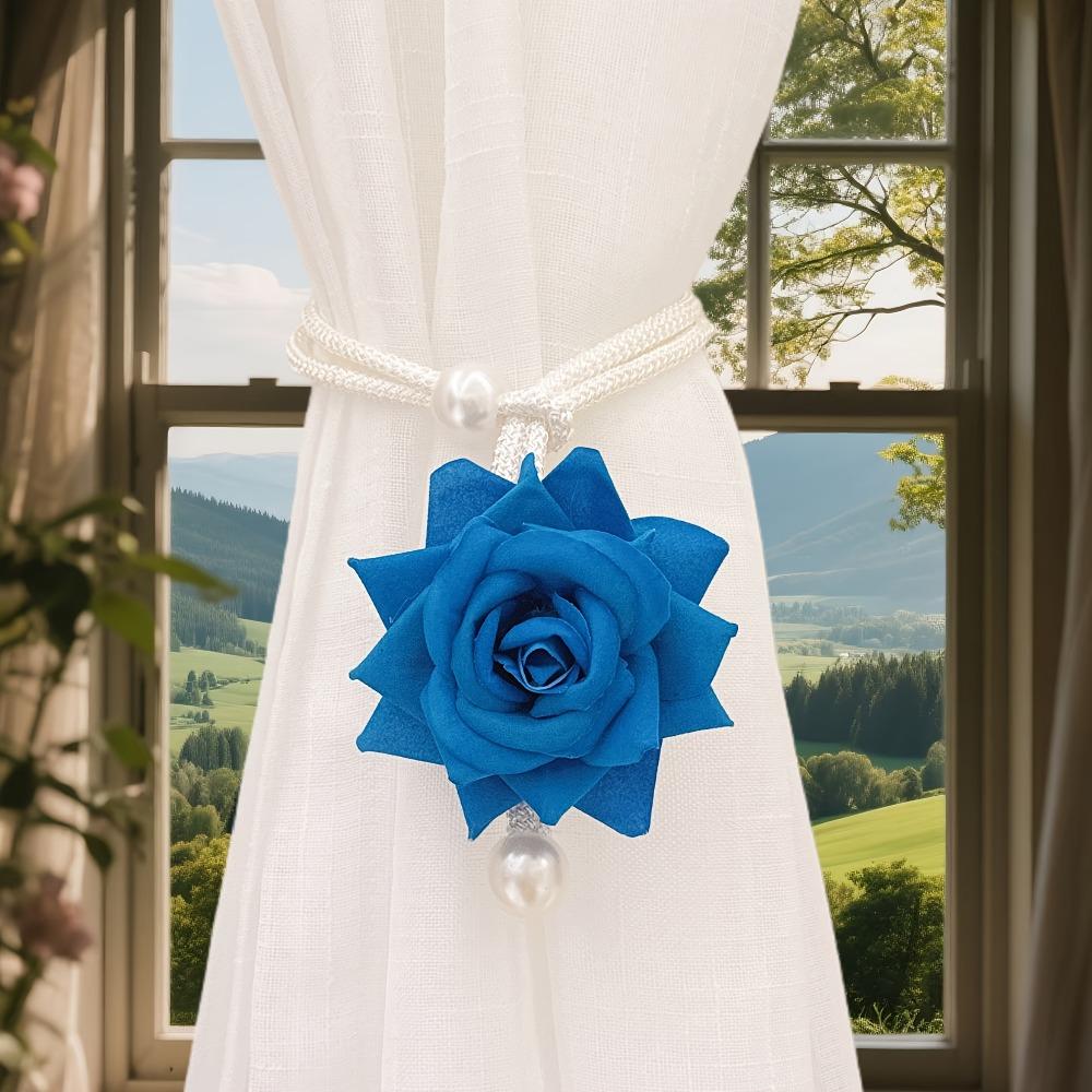 2Pcs Romantic Rose Curtain Strap Gauze Curtain Strap Simulation Rose Valentine's Day Decorative Curtain Strap