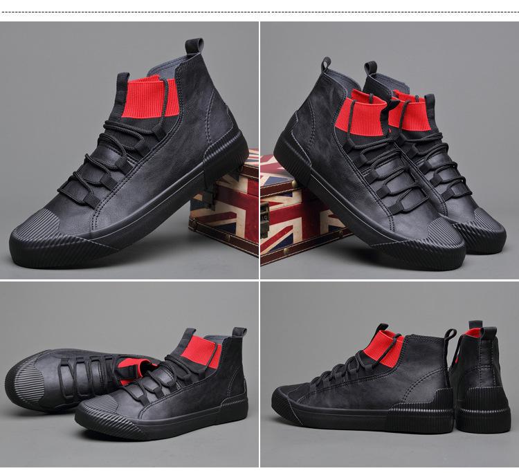 Fashion Men's Board Shoes British Fashion High Top Elastic Belt Casual Teenager Men's Tennis Shoes Sneakers Zapatos De Hombre