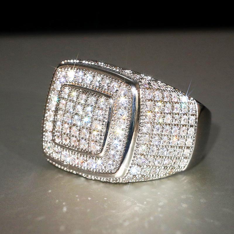 Huitan Sparkling Women Rings for Wedding Engagement Accessories Luxury Copper Color Full Bling Iced Out Gorgeous Female Jewlery