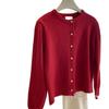 Whitening Raspberry Pink Gold Button Knit Cardigan - Women's Autumn/Winter Korean Style, Soft, Thick, Warm, Round Neck Wool.