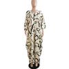 Women's Loose Large Size Three-quarter Sleeve V-neck Button Printed Robe Drawstring Trousers Two-piece Set
