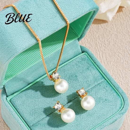 Women Jewelry Set 2Pcs/Set Imitation Pearl Necklace Earrings Adjustable Complete