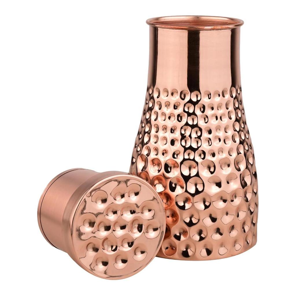 Copper Bedroom Jar with Inbuilt Glass | Polish Mix Dotted Design | Handcrafted, Leakproof, Jointless | Ayurvedic Benefits, Antioxidant Properties |