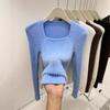 Autumn and Winter Inner Bottoming Shirt Slim Top Solid Color Irregular Square Neck Mink Fleece Sweater Knitted Sweater