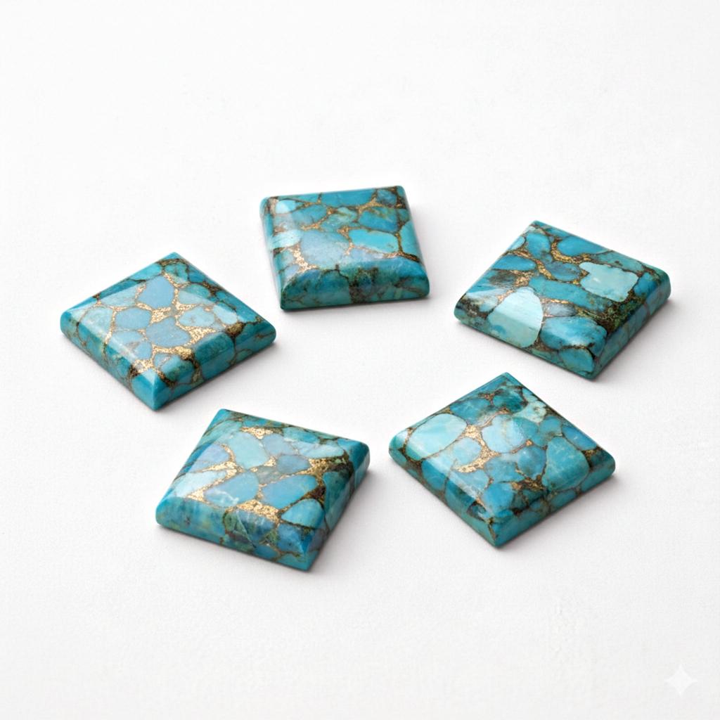 Blue Copper Turquoise Cabochon Gemstones, Square Turquoise Stones, Natural Look Flat Back Cabochons, Jewelry Making Supplies