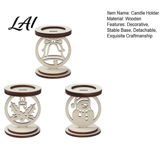 Decorative Wooden Candle Tray 3Pcs Christmas Holder Detachable Tealight Stand with Hollow Natural Wood Carving Crafts Carved Snowman/Bell/Candle