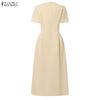 ZANZEA Women Casual Round Neck Solid Color Elegant Short Sleeve Dress