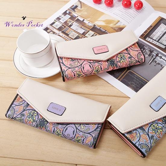 Portfel damski kształt koperty Vintage kwiat romb drukuj długi przenośny ze sztucznej skóry o dużej pojemności mocne szwy torebka damska dla dorosłych odzież erotyczna