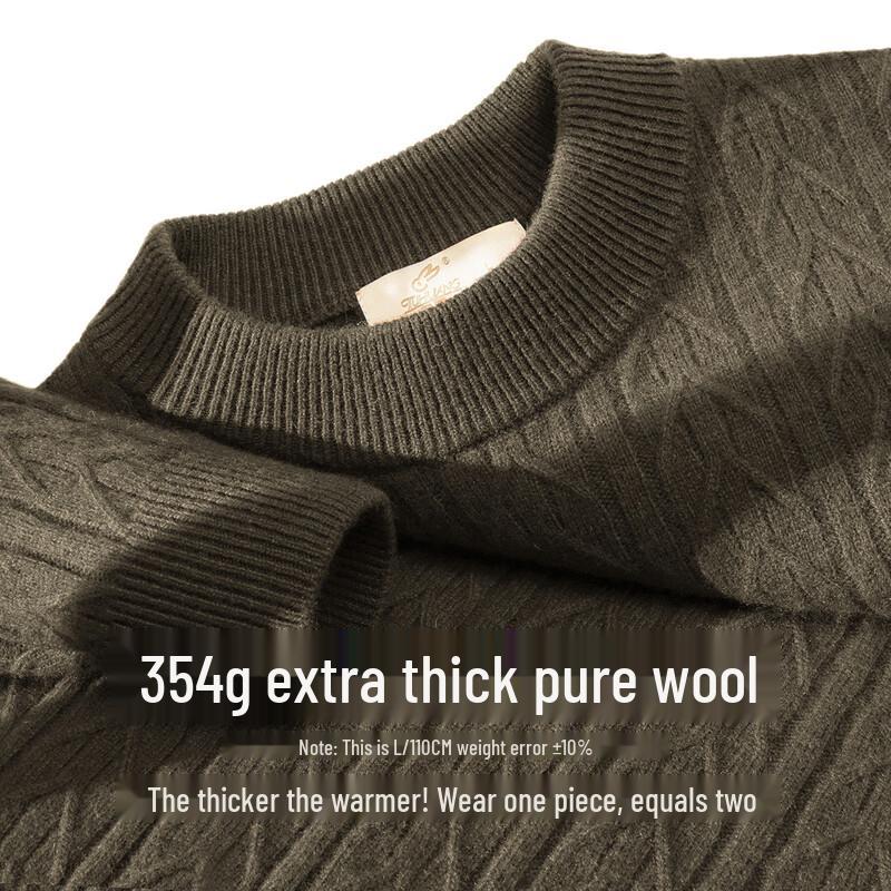 

TUHUANG Men s 100% Pure Wool Thickened Solid Round Neck Sweater L