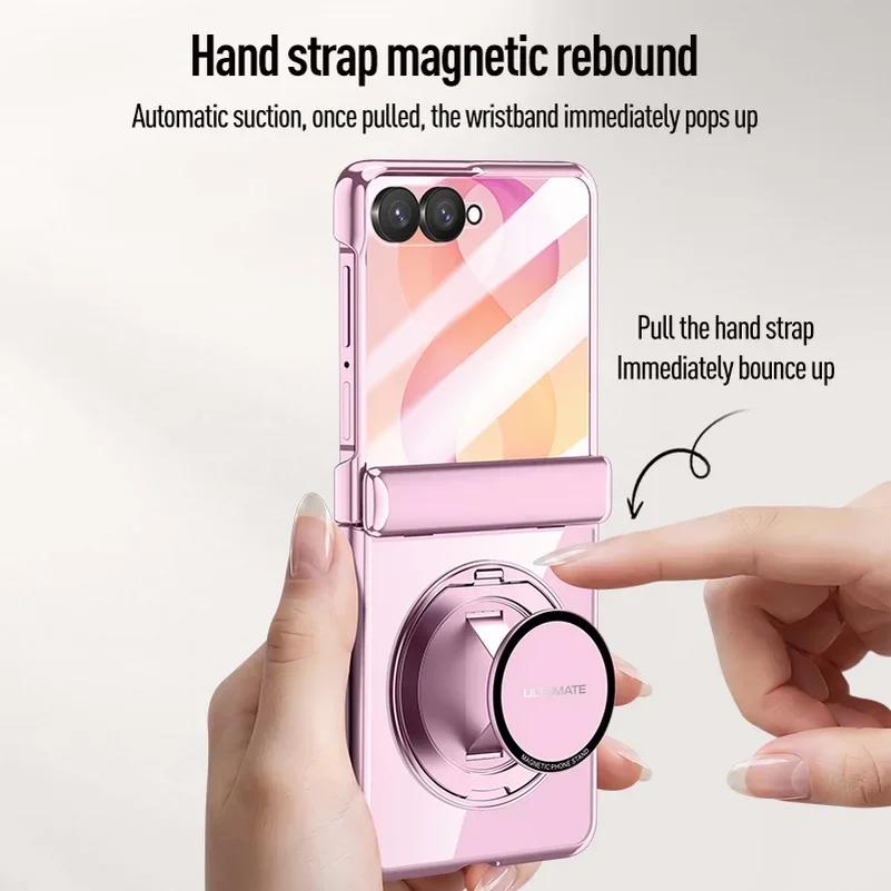 Transparent Magnetic Rebound Bracelet Phone Case, Suitable for Samsung Galaxy Z Flip8, Protects The Glass Screen Hinge
