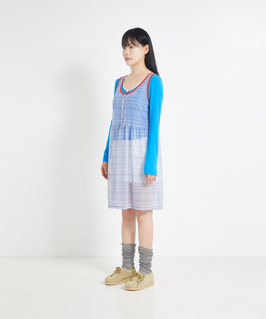 Cotton Rivers Club Chiffon Check Dress (Blue)