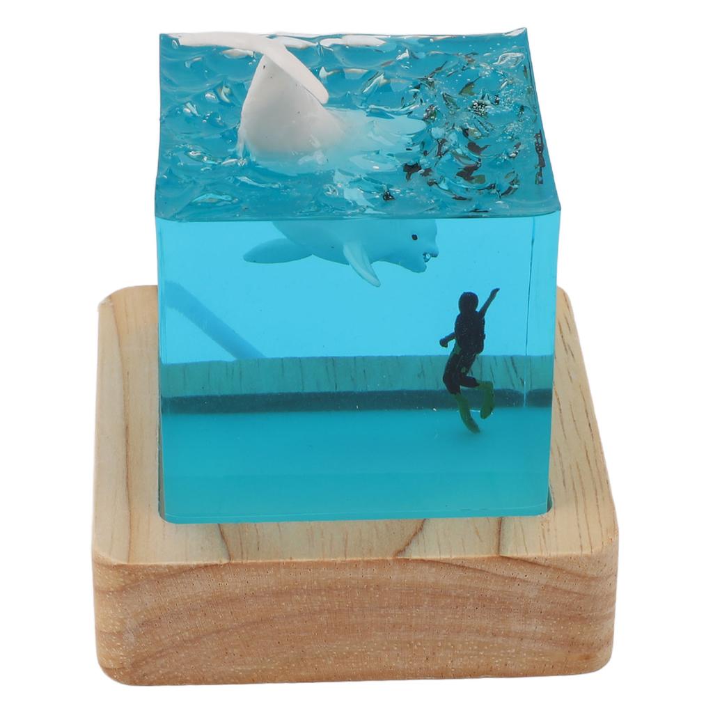 Handcrafted White Whale Night Light Diver Deep Sea Night Lamp with USB Oak Stand RGB Bedside Table