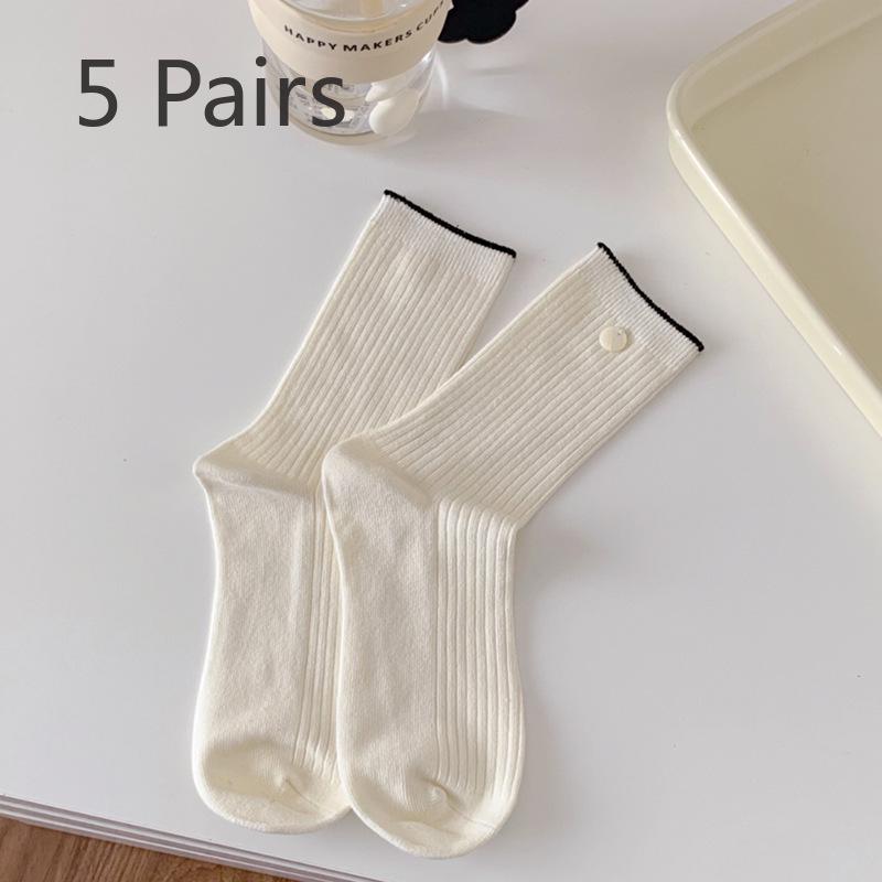 

5 Pairs of Female Autumn Fashion New Style All Go Shell In The Tube Pile Socks 5 Pairs