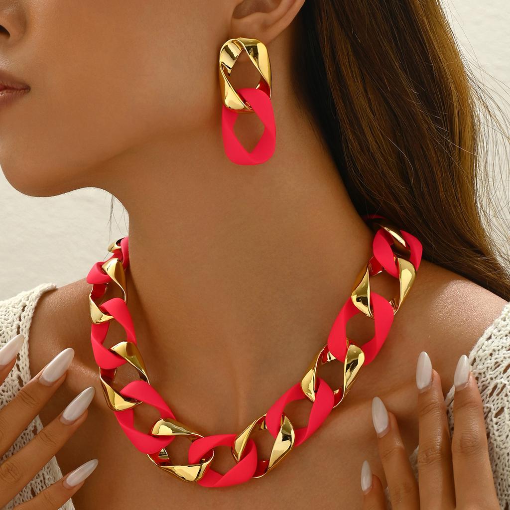 Women's Geometric Links Jewelry Set with Necklace and Earrings