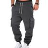 Men Fleece Casual Cargo Pants Loose Multi Pocket Drawstring Long Trousers