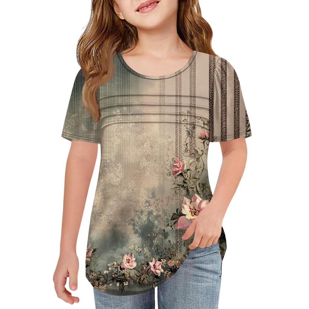 Children Fold T-shirts Short-sleeved Summer Leisure Coat Round Collar Printing T-shirt