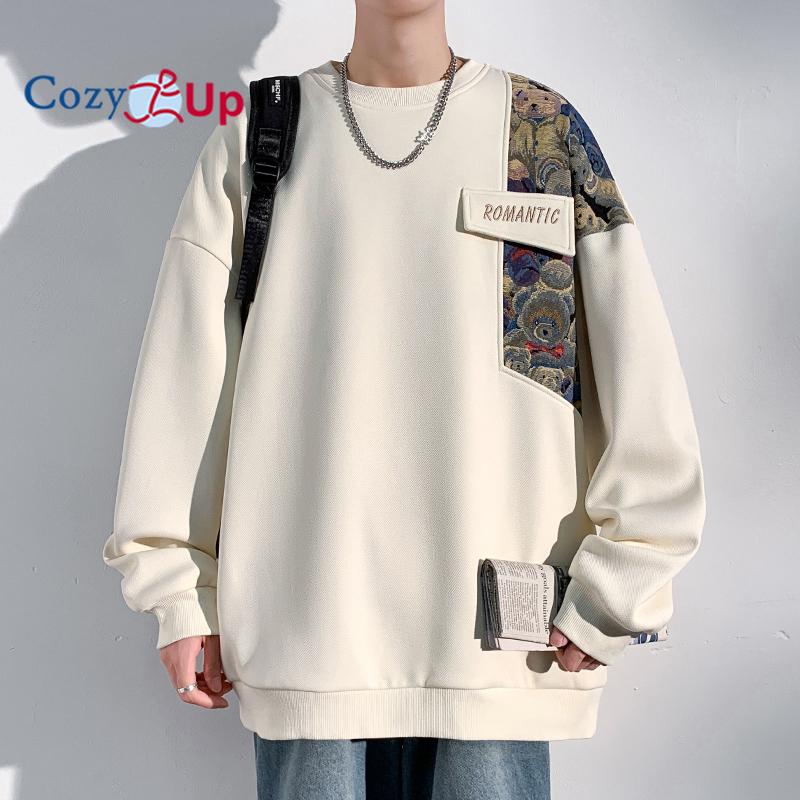 Herr Patchwork Crewneck sweatshirt Långärmad lättvikts frotté sweatshirt Casual Workout Pullover Shirt Toppar