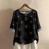 Damen Modisches Und Lässiges Shirt Halbarm Rundhals Print Baumwolle Und Leinen Bluse Top