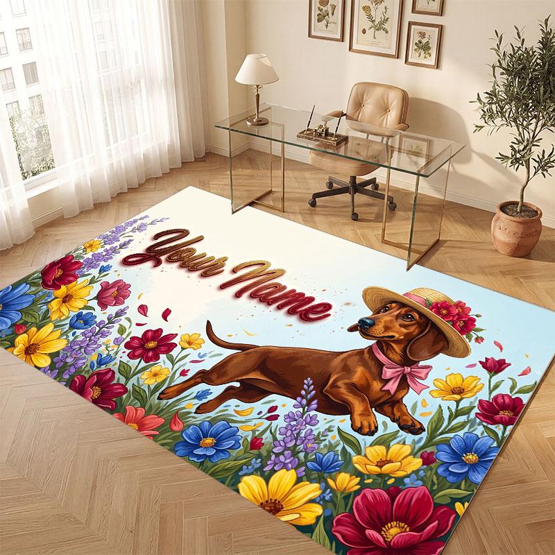 Floral Garden Theme Crystal Velvet Floor Rug Personalized Custom Name Text Warm Carpet Home Decoration