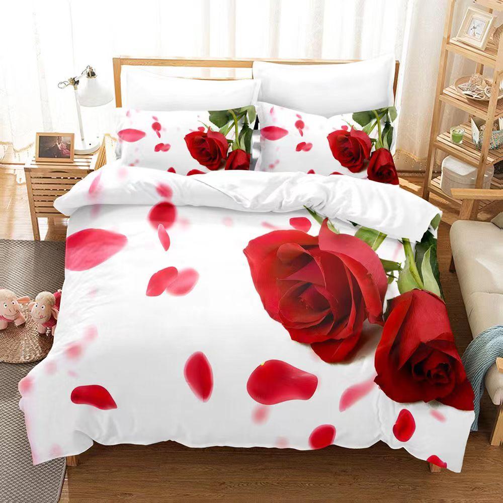 

Comforter Rose Queenromantic Floral Bedding Set For Girls Coupleblossom Flowers Valentine S Day Comforter (quilt)-EU Single(135*200cm)3pcs