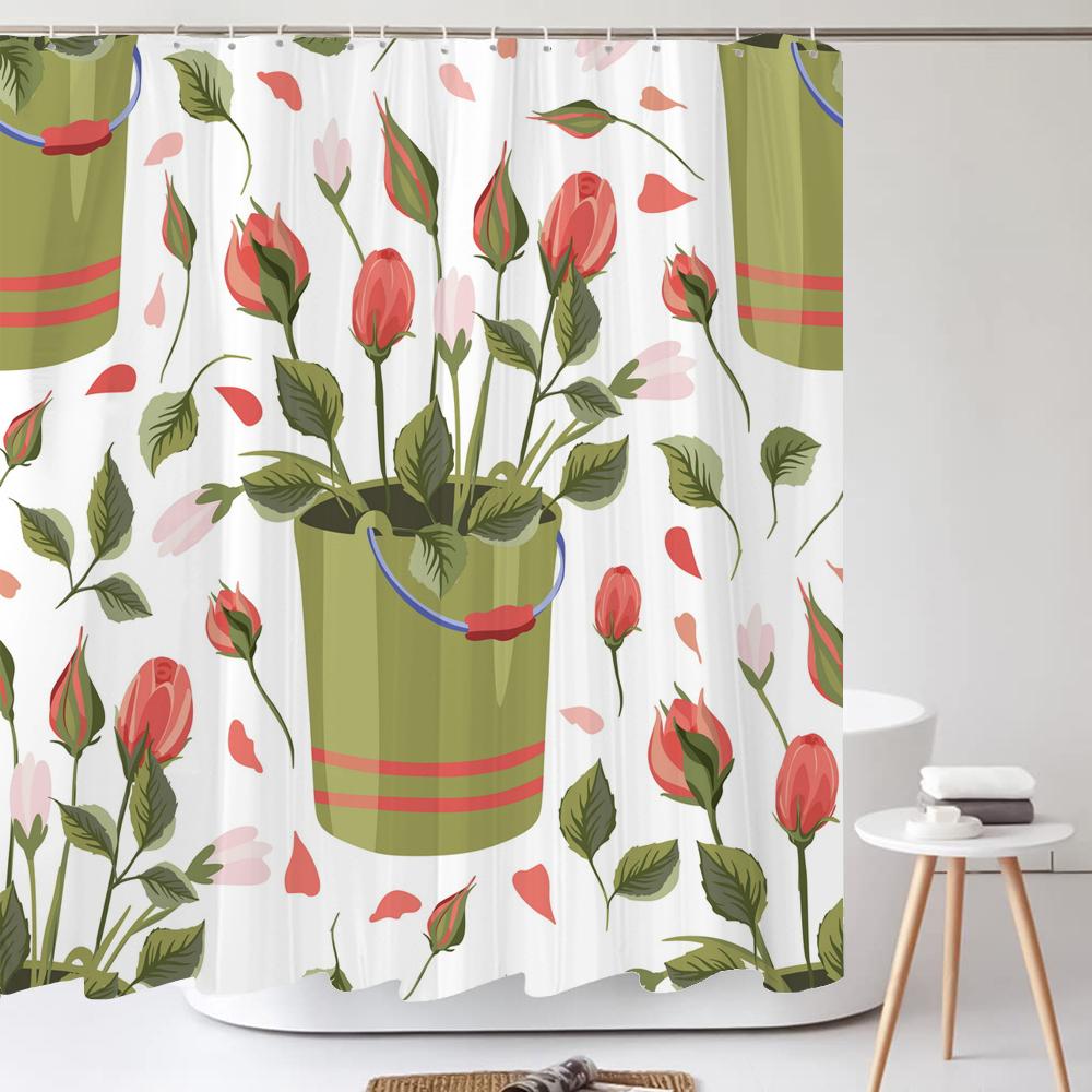 Small Fresh Plant Cactus Leaves Print Shower Curtain Polyester Fabric Bath Curtain With Hooks Curtains For Bathroom Decoration