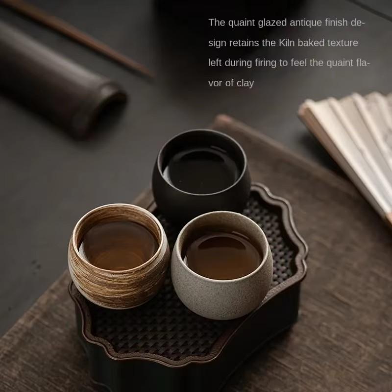 80ml Japanese Style Handmade Stoneware Tea Cup Kung Fu Tea Set Tea Cup Small Single Cup Ancient Style Quiet Road Cup Bowl Teacup