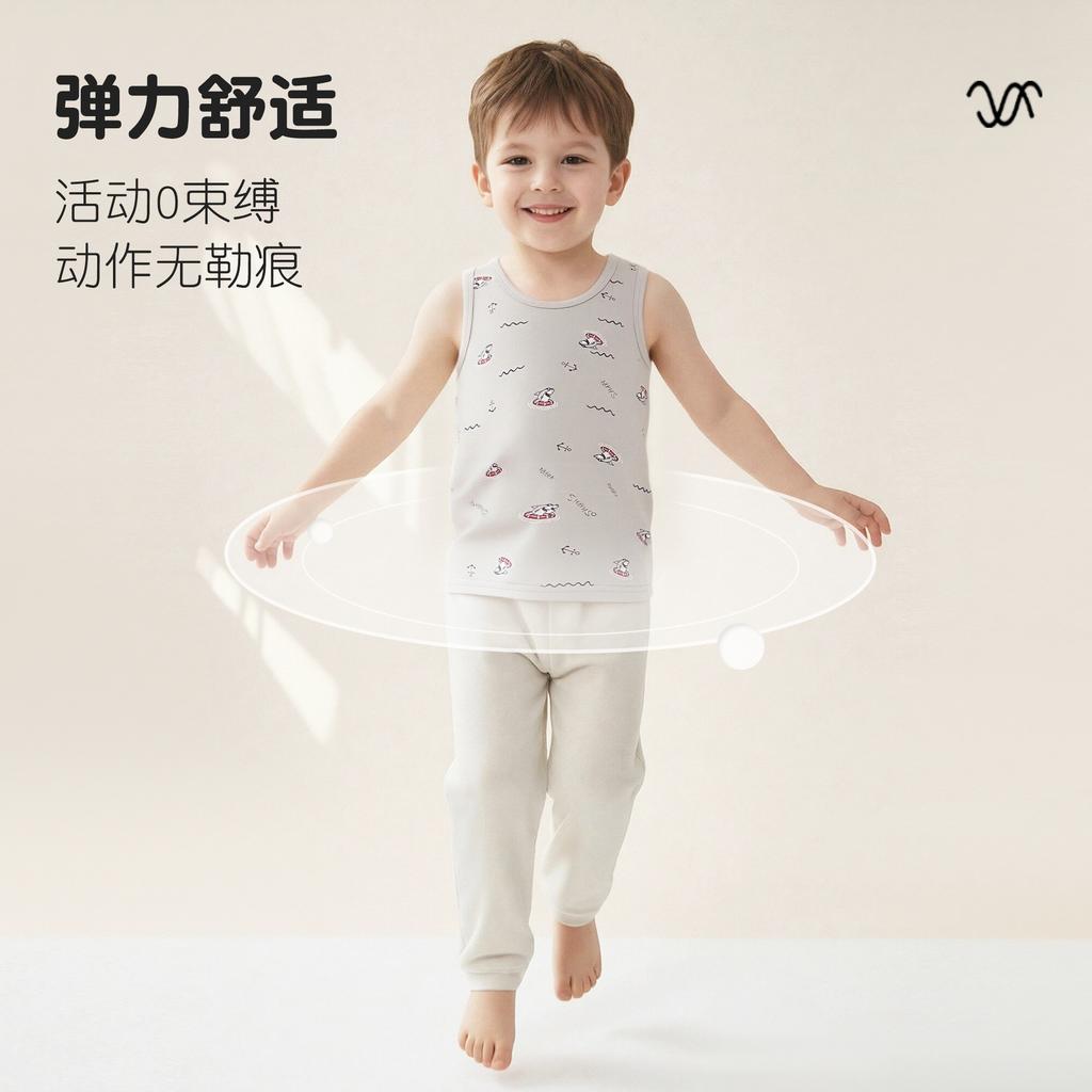 Piece Group, Children's Vest, Pure Cotton Class A Close-fitting Medium and Older Children's Home Vest, Men's and Women's Baby Bottoms, Small Pajamas