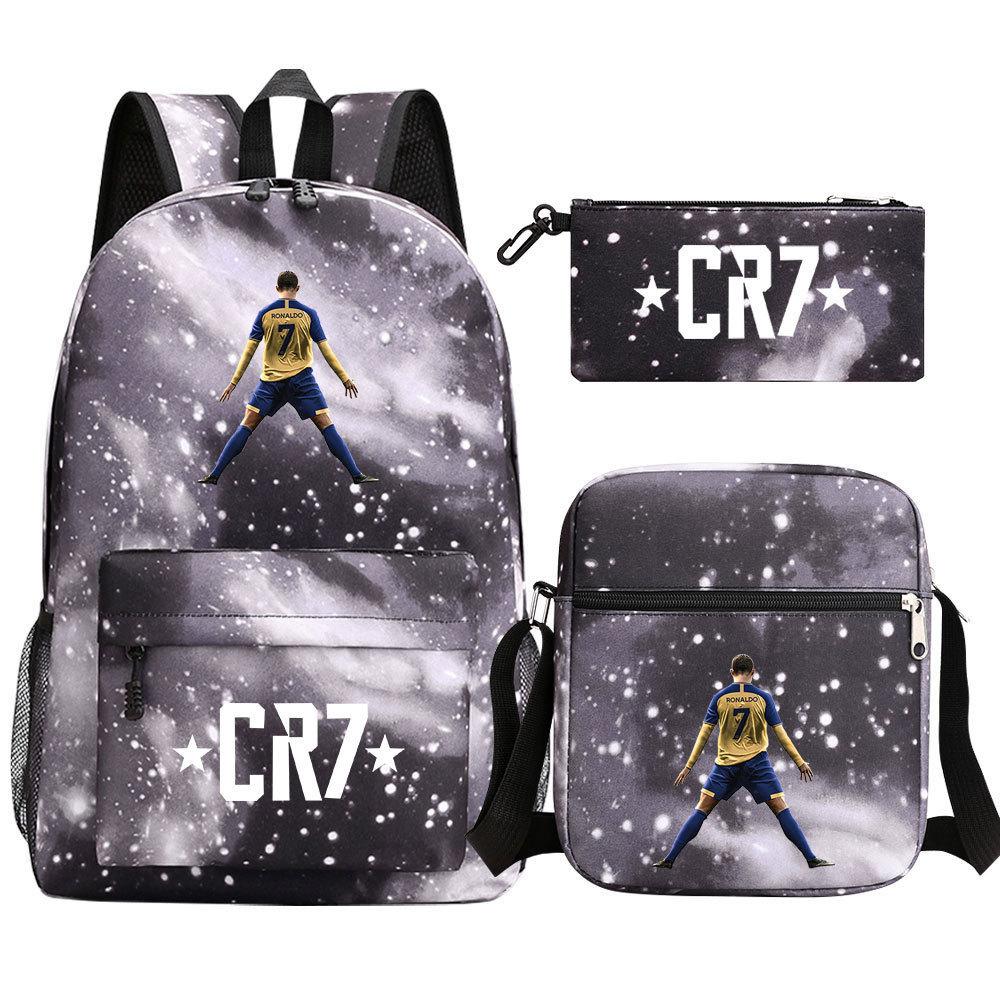 Football Star Printed Youth Student Schoolbag Three-Piece Set Men S And Women S Backpack 46CMX32CMX16CM