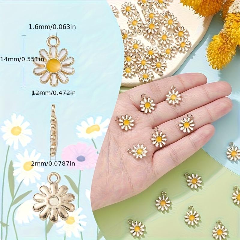 100pcs White Flower Pendant Mini Floral Chrysanthemum Pendant Enamel Alloy Daisy Pendant for Jewelry Making Bracelet Necklace