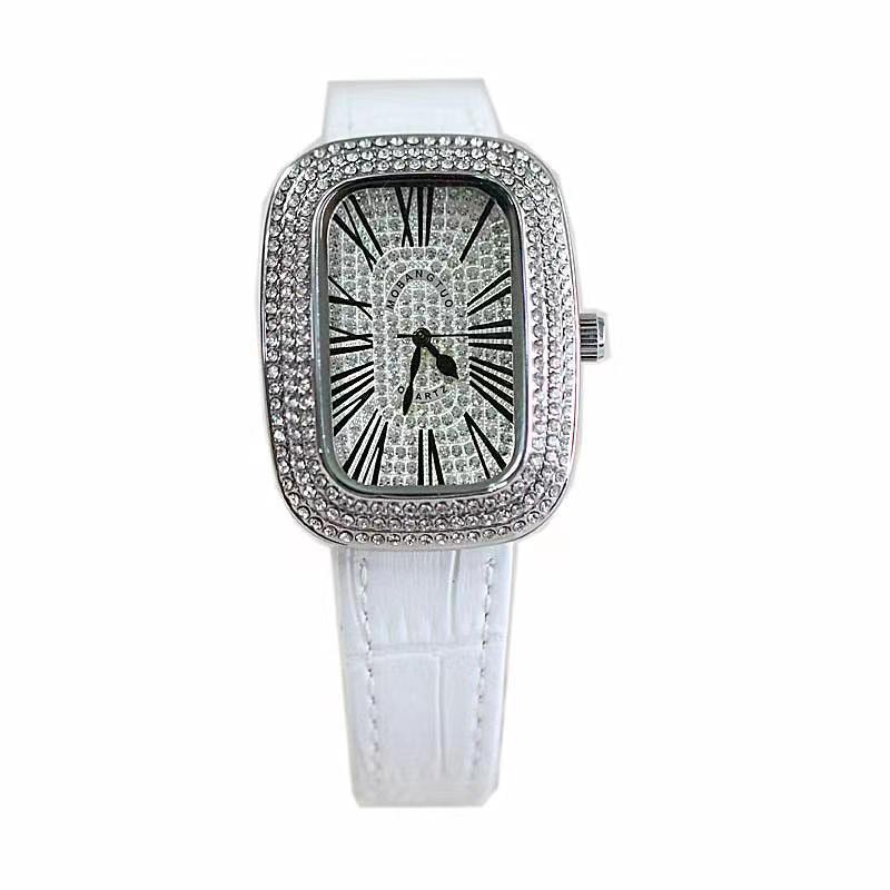 Ladies Full Diamond Fashion Retro Light Luxury Exquisite Versatile Leather Quartz Watch