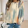 Women Plus Size Round Neck Long Sleeve Ribbed Cuffs Geometric Printed Sweatshirt