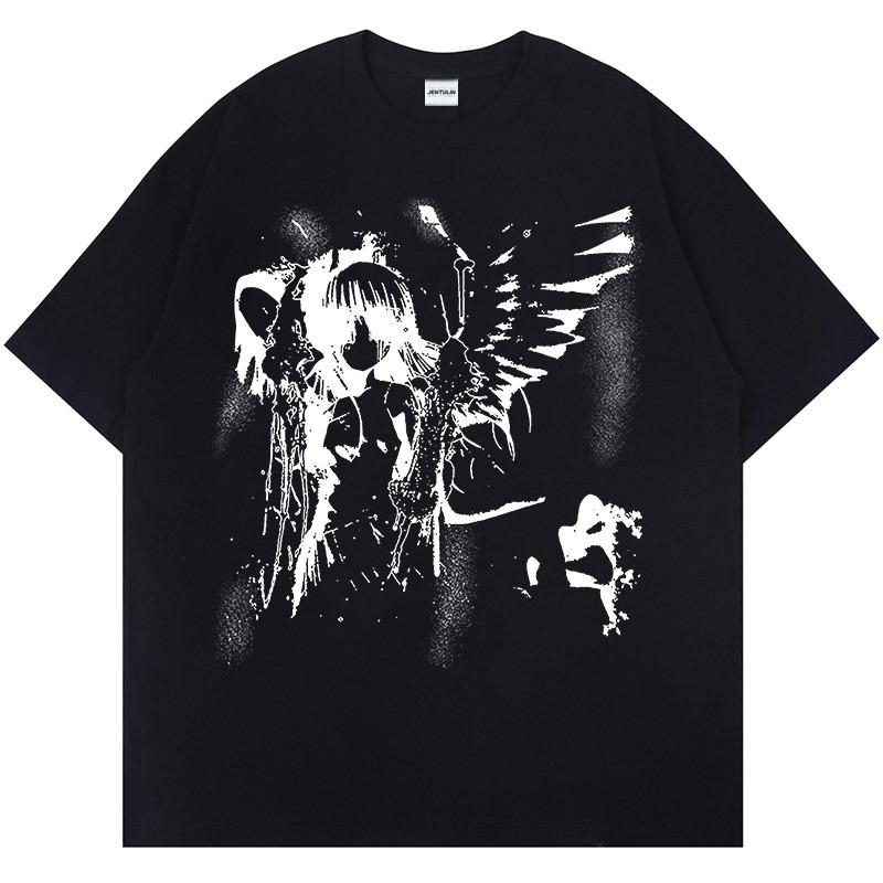 

Harajuku Goth Japanese Anime Tshirt Cartoon Angel Wings Graphic TShirt 2026 Hipster Clothing Cotton Y2K Tops Streetwear Tee 3XL