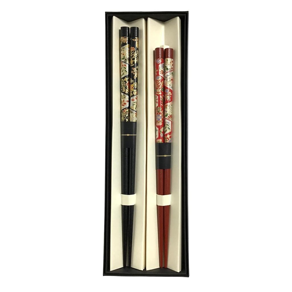 Nakano Lacquered Chopsticks with Washi Paper Set of 2 Easy to Wakasa Lacquered Made in Japan Decoration, Hana-Kikko Pattern, Pairs, Non-Slip Finish,